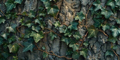 Ivy on Textured Tree Bark