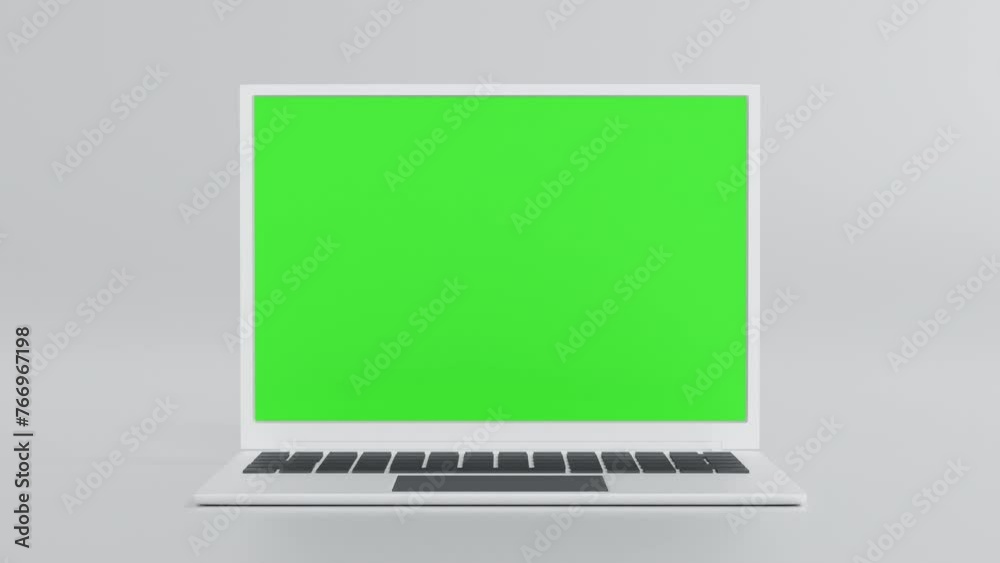 Wall mural laptop open to show green screen and zoom close up display, application website presentation, 3d ren