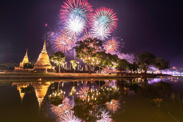 Sukhothai Historical Park festival, buddha pagoda stupa in a temple, Sukhothai, Thailand. Thai...