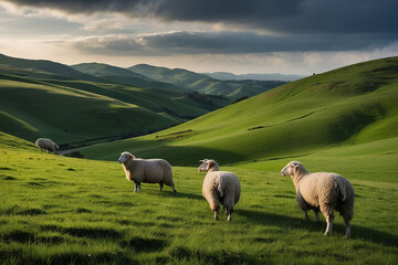 Obraz premium sheep in the mountains, generative ai