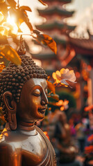 Obraz premium close-up of a golden Buddha statue,ai 