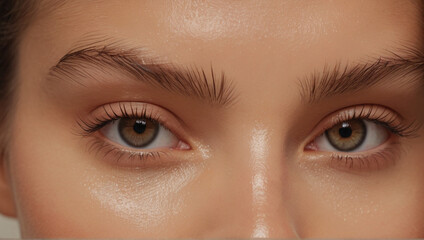 Close up of beautiful woman's brown eyes with eyelash and brow lift.	 - obrazy, fototapety, plakaty