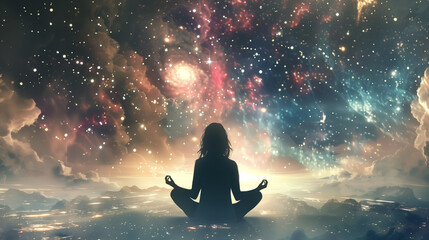Meditation in Cosmic Space - Serenity and Mindfulness - obrazy, fototapety, plakaty