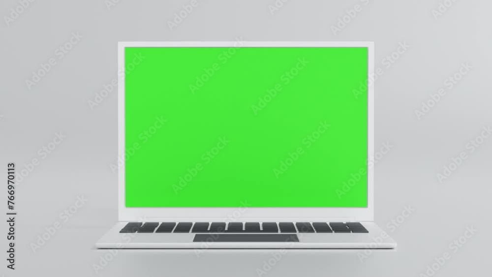 Wall mural laptop open to show green screen and zoom close up display, application website presentation, 3d ren