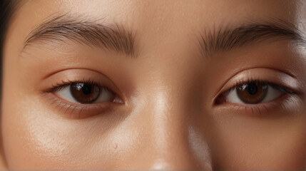 Close up of beautiful Asian woman's brown eyes with eyelash and brow lift.	 - Powered by Adobe