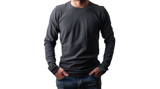 A trendy men's long-sleeve T-shirt, adding a touch of urban flair to any ensemble, its dynamic pattern and relaxed fit highlighted against a seamless white background