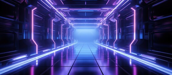 3D rendering, neon ultraviolet square portal