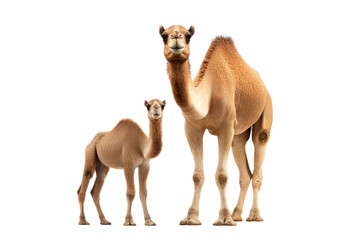 Two Camels Standing Next to Each Other. On a Clear PNG or White Background.