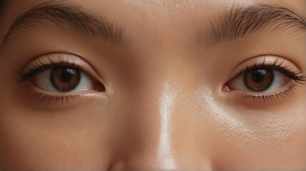 Close up of beautiful Asian woman's brown eyes with eyelash and brow lift.	 - obrazy, fototapety, plakaty