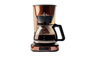 Coffee Maker With Glass Carafe. On a Clear PNG or White Background.