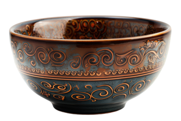 Brown and Black Bowl on White Background. On a Clear PNG or White Background.