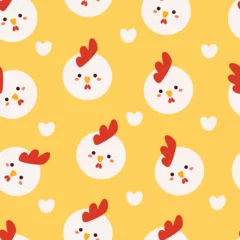 Muurstickers seamless pattern cartoon chicken. cute animal wallpaper for textile, gift wrap paper © PIPIOREN