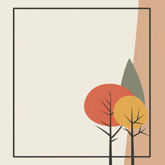 Frame with space for text, Autumnal Trees Illustration, Warm Palette with Border and Copy Space