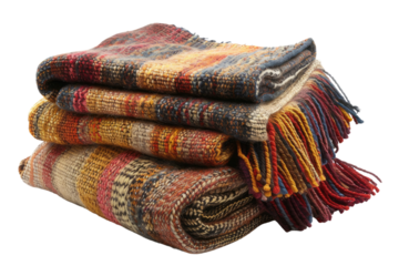 Stack of Multicolored Blankets. On a Clear PNG or White Background.