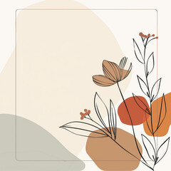 Frame with space for text, Elegant Floral Design, Warm Tones with Abstract Shapes and Copy Space