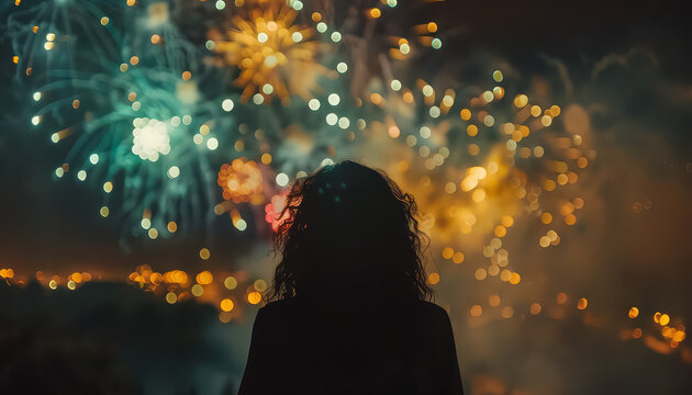 A man is standing in front of a fireworks display