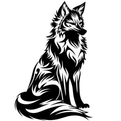 black and white wolf tribl style illustration