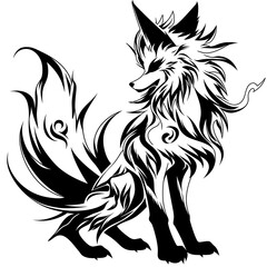 black and white wolf tribl style illustration