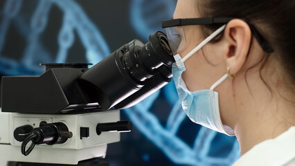 Medical scientific laboratory. Professional biotechnologist developing drugs. A female biochemist...