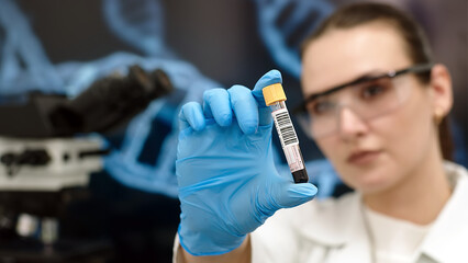 Medical scientific laboratory. Professional biotechnologist developing drugs. A female biochemist...