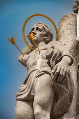 Decorations, details and figurines on famous historic Matthias Church in Budapest, Hungary. Gothic...