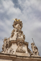 Decorations, details and figurines on famous historic Matthias Church in Budapest, Hungary. Gothic architectural and decorative colorful powerful style, Catholic church with neo-Gothic style.