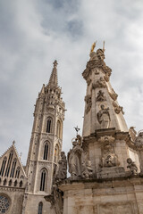 Famous historic Matthias Church in Budapest, Hungary, a must-visit landmark. Gothic architectural...