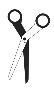 Open sharp scissors 2D linear cartoon object. Handicraft supply. Cutting tool isolated vector outline item. Working cutter instrument with blades monochromatic flat spot illustration