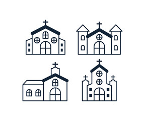 church building icon vector design set simple flat minimal modern illustration collections 