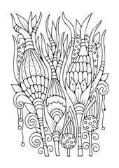  Art line flowers. Black and white background for coloring. Coloring page for children and adults.