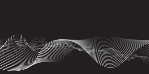 : Abstract black background with whit line. Modern template abstract design flowing particles digital frequency track equalizer. abstract wave line for banner, wallpaper background with wave design - obrazy, fototapety, plakaty
