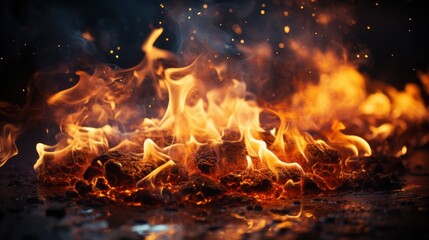 Fototapeta na wymiar fire flames with sparks on a black background