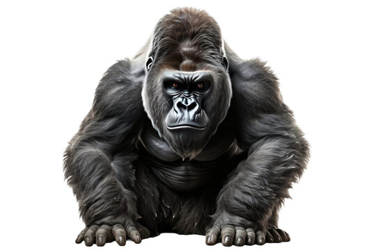 Big Gorilla Sitting With Hands on Hips. On a Clear PNG or White Background.