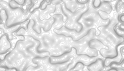 The stylized height of the topographic map contour in lines and contours. The concept of a conditional geography scheme and the terrain path. Gray lines on a white background. Vector illustration.