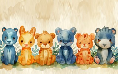 Seamless pattern of safari animals for baby nursery in watercolor