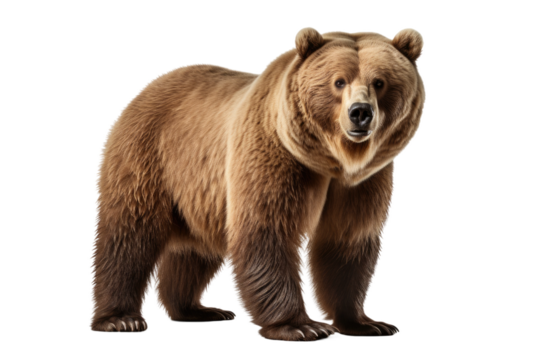 Large Brown Bear Standing Next to White Background. On a Clear PNG or White Background.