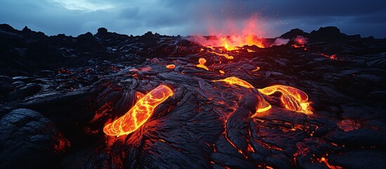 Freezing solidifying lava on volcano - obrazy, fototapety, plakaty