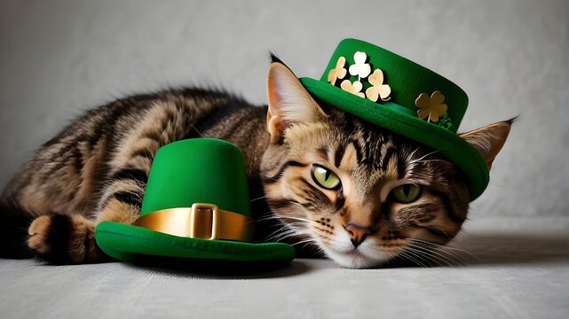 Let our cat in a leprechaun hat whisk you away to a land of luck and laughter this St. Patrick's Day! Cheers to Irish culture and cuddly companions