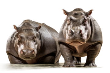 Two Rhinos Standing Together. On a Clear PNG or White Background.