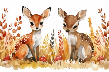 Animals in the woodland watercolor illustration pattern