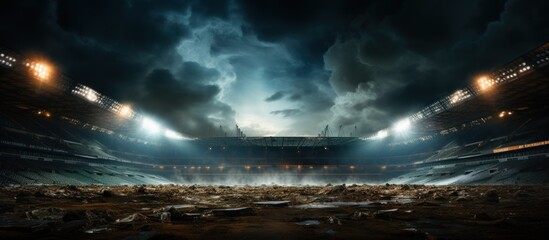 Football field illuminated by stadium lights - obrazy, fototapety, plakaty