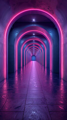 a photorealistic hyperrealistic image of a purple minimalistic hallway that never ends. AI generative