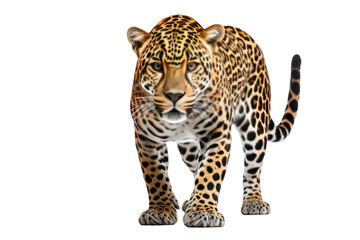 Large Leopard Walking Across White Background. On a Clear PNG or White Background.