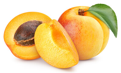 Apricot exotic fruit with slice isolated on white background. Apricot Clipping Path. - 766977159