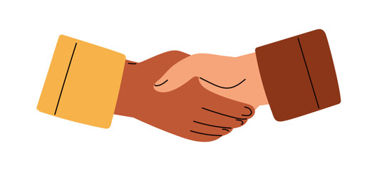 Shaking hands. Business partners handshake. Partnership, deal, agreement, respect and cooperation, professional communication concept. Flat graphic vector illustration isolated on white background - 766978138