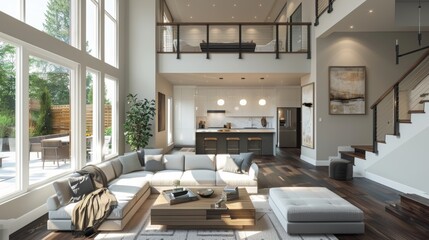 real estate luxury modern interior, model home, beautiful lighting, 16:9