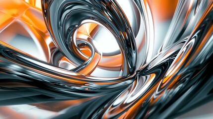 3D rendering of intertwined glossy tubes with a metallic texture reflecting light. Abstract elegant background with smooth lines.