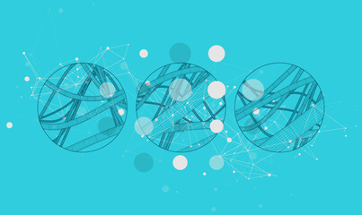 Vector abstract background with a wireframe dynamic pipes, line and particles inside circle. - 766978593