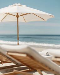 contemporary luxury beach photo for luxury travel digest, bright and airy image, Iconic Works of Design. AI generative