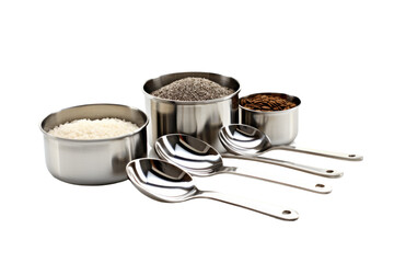 Set of Measuring Spoons and Measuring Cups. On a Clear PNG or White Background.